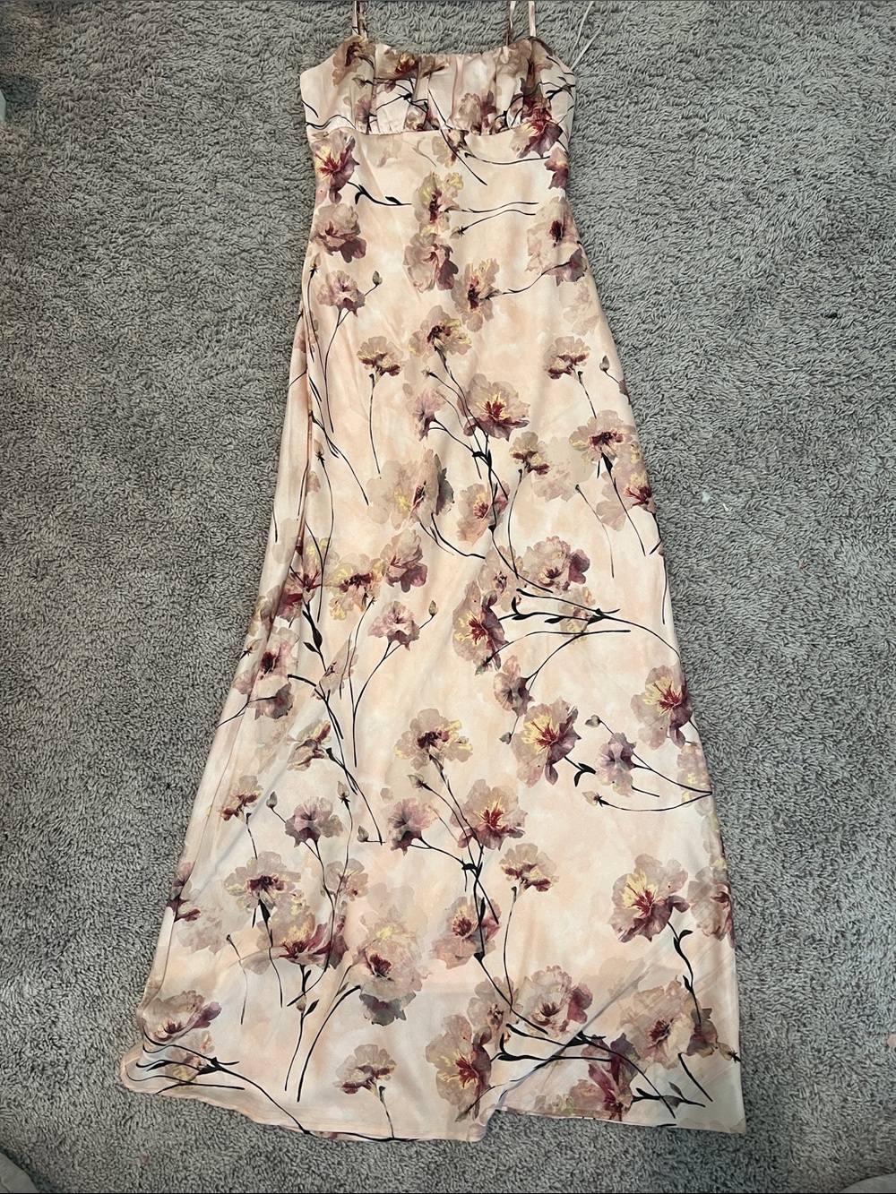 Blush Floral Maxi Slip Dress with Delicate Straps
